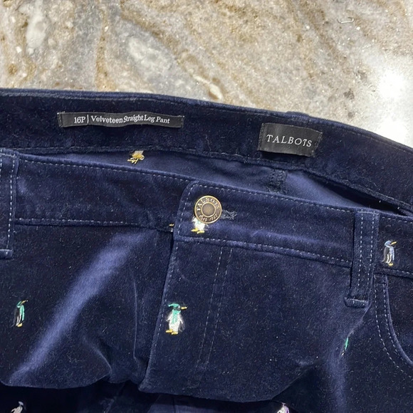 Talbots VELVETEEN STRAIGHT LEG PANTS - EMBROIDERED PENGUINS Plus Size 16 - Picture 2 of 10